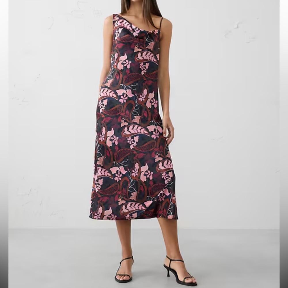 🆕 Banana Republic satin abstract floral paisley print midi sheath dress